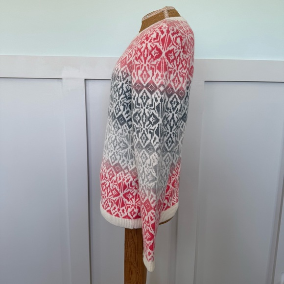 Talbots Fair Isle Sweater Women's M Petite Lambswool Blend Grey Pink Cream Ombre - Picture 3 of 8